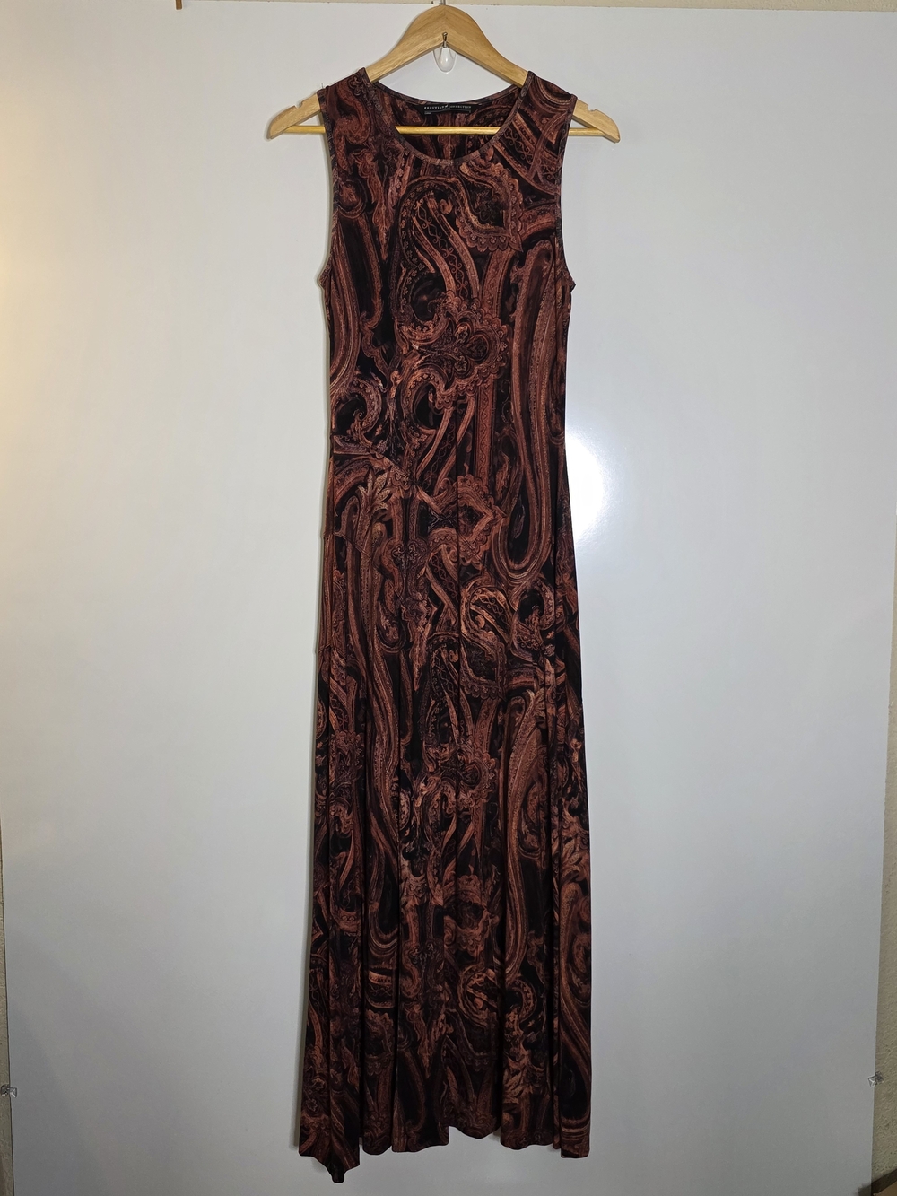 Peruvian Connection Floriston Dress Viscose Blend Top in Rust Brown and Maroon